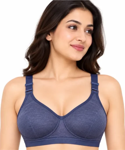 Blue heathered, non-padded, full-coverage bra